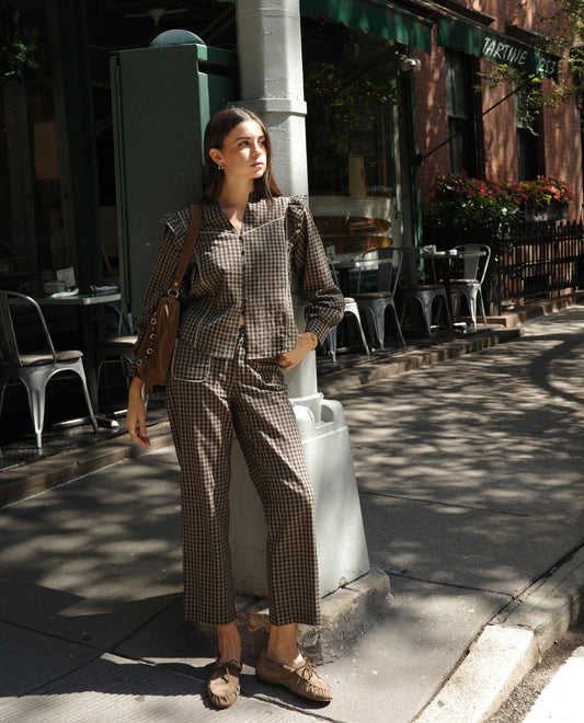 BLUSA FIRST COFFEE · CUADROS