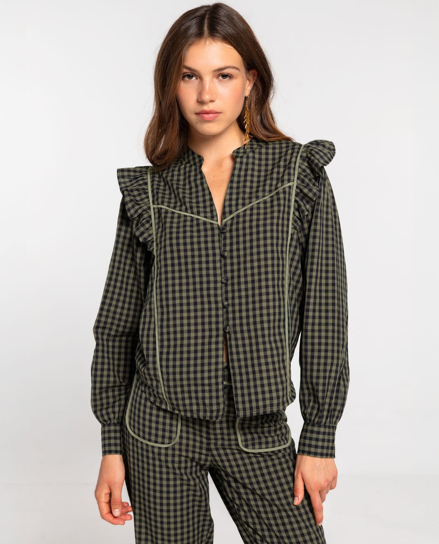 BLUSA FIRST COFFEE · CUADROS