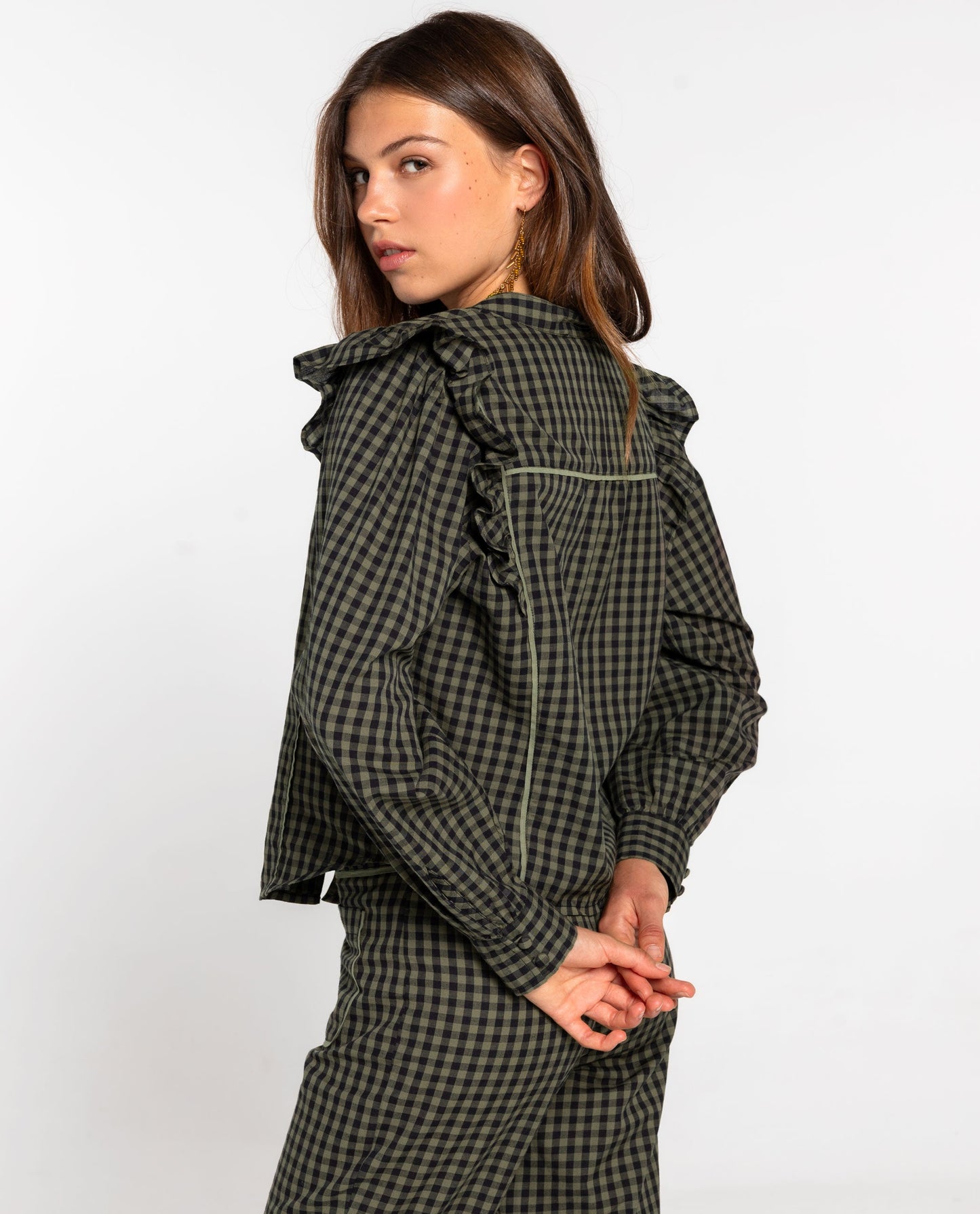 BLUSA FIRST COFFEE · CUADROS