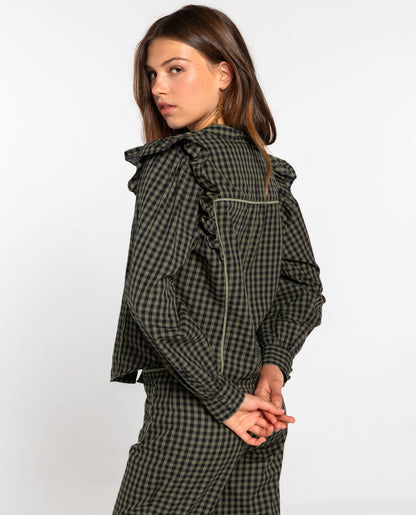 BLUSA FIRST COFFEE · CUADROS