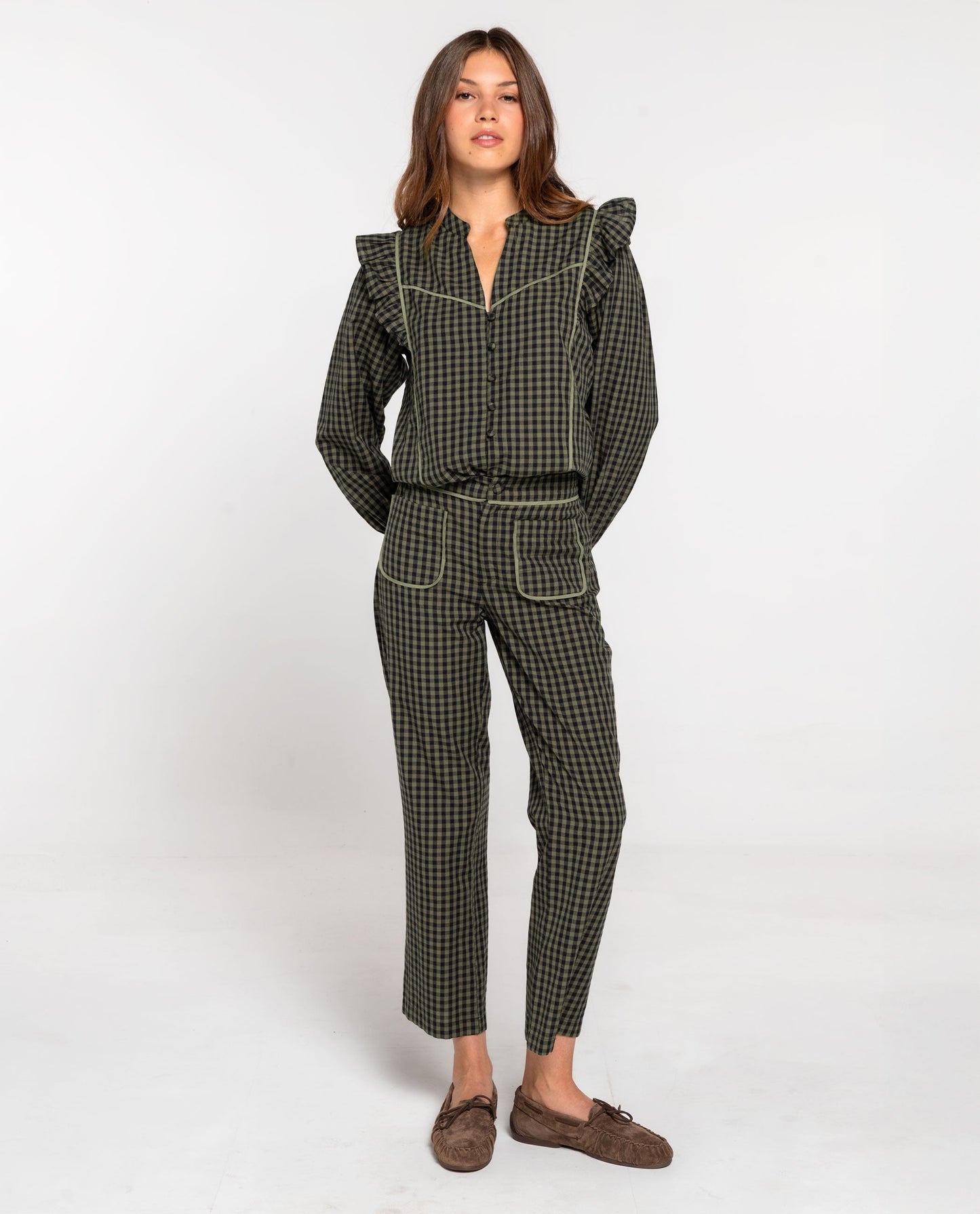 BLUSA FIRST COFFEE · CUADROS