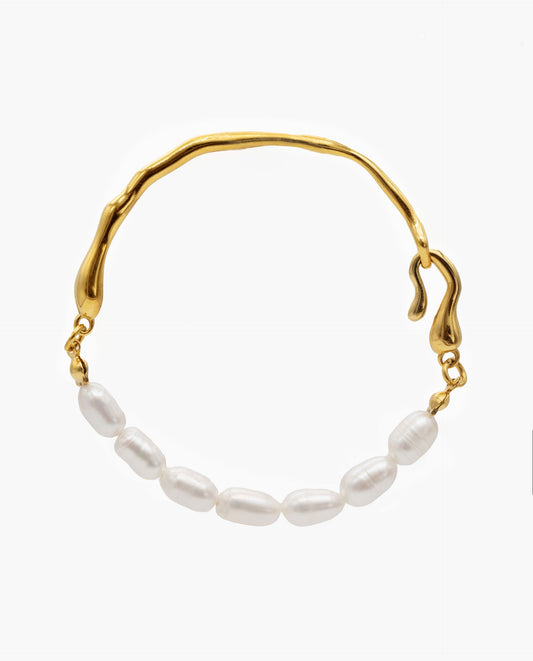 BRAZALETE CANE PEARLS · ACERO BAÑO ORO