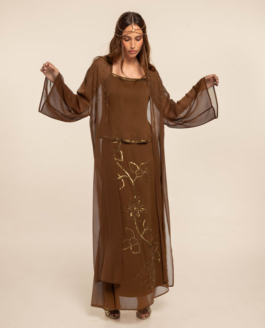CAFTÁN GASA BORDADO · MARRÓN