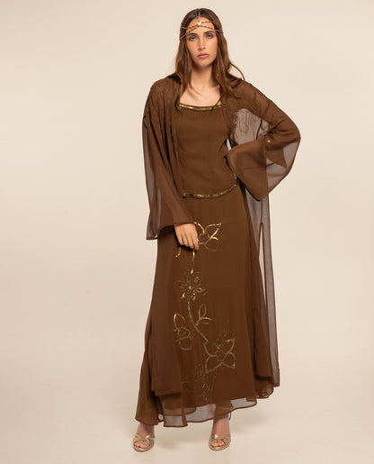 CAFTÁN GASA BORDADO · MARRÓN
