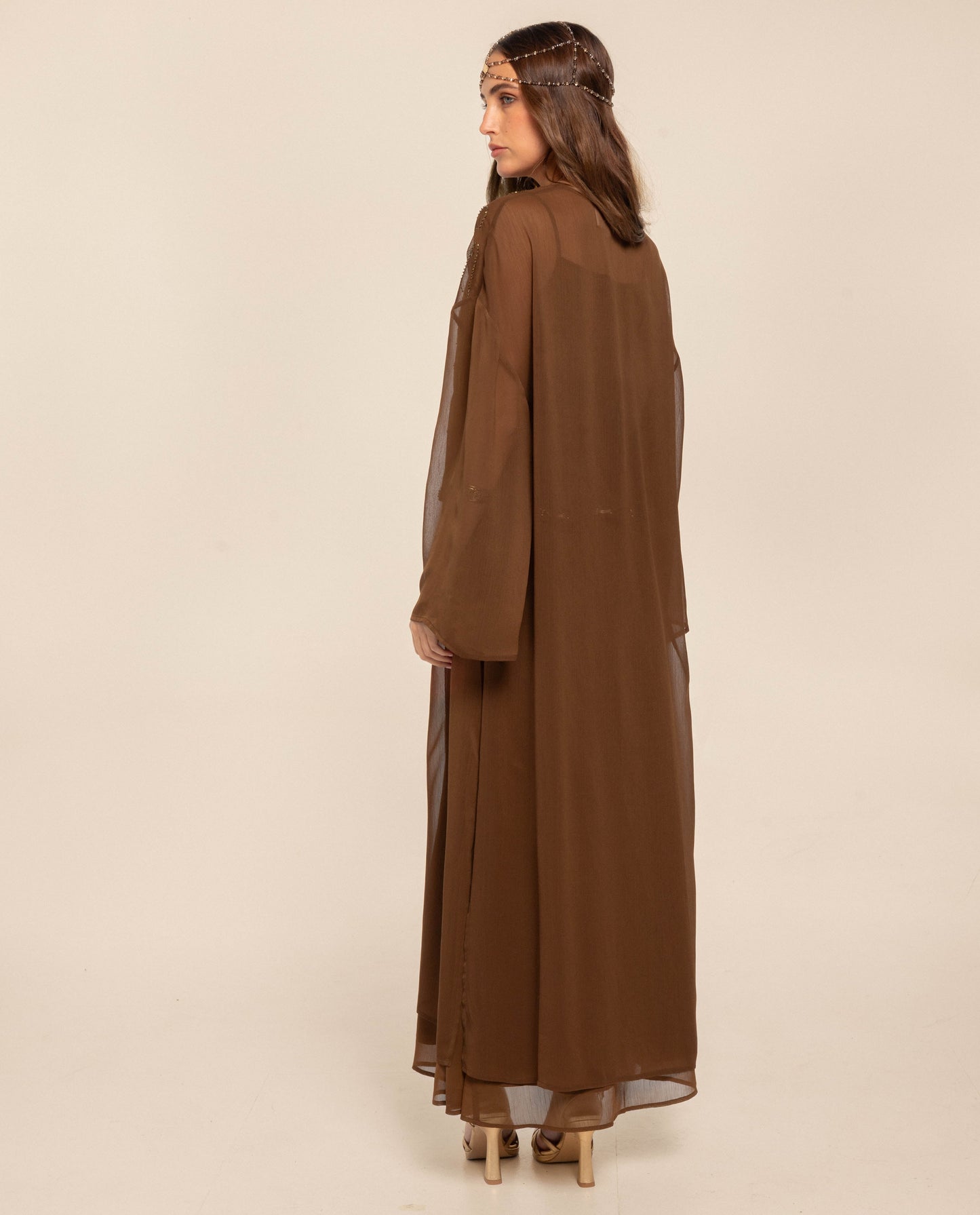 CAFTÁN GASA BORDADO · MARRÓN