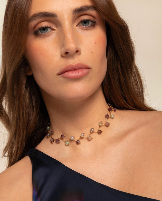 COLLAR ZIGY FLUORITE · ACERO BAÑO ORO