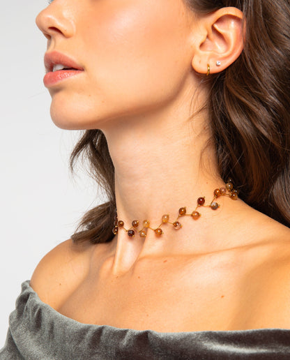 COLLAR ZIGY BROWN · ACERO BAÑO ORO